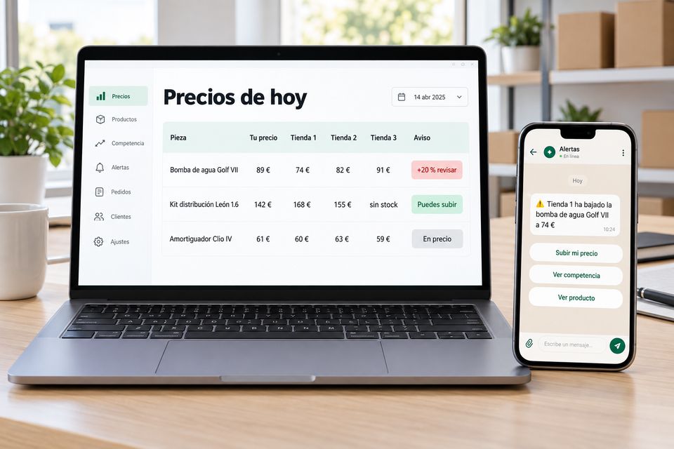 Portátil con la comparación diaria de precios y un aviso en el móvil