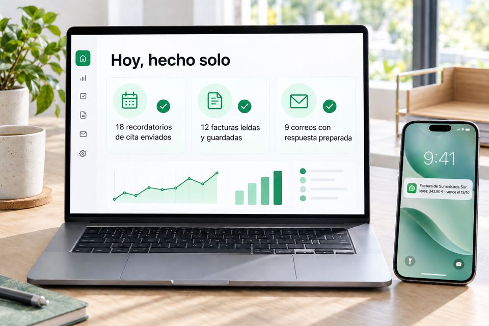 Portátil con el resumen de todo lo que el sistema ha hecho solo en el día