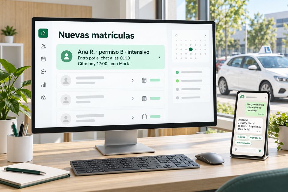 Monitor de una autoescuela con una matrícula que entró por el chat de madrugada
