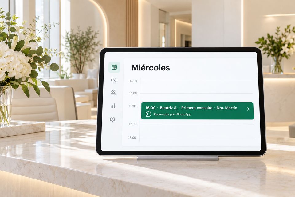 Tableta de una clínica estética con la primera consulta reservada